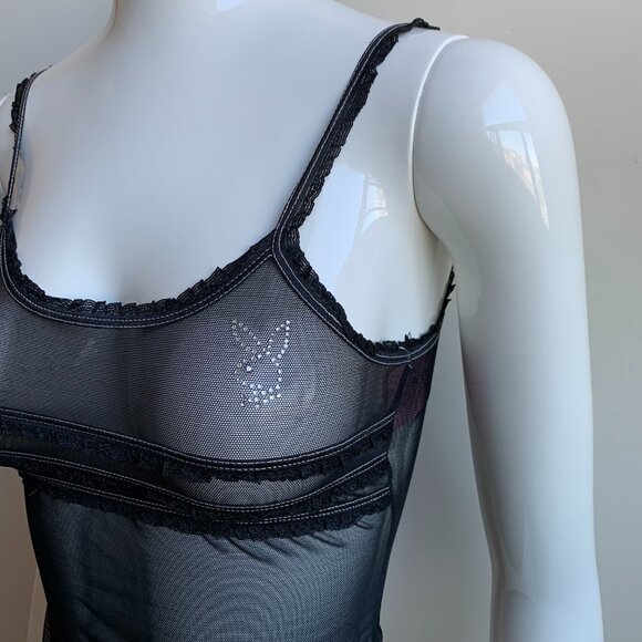 PLAYBOY Other - playboy lingerie mesh black & rhinestone cami top